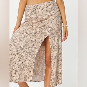 Abercrombie & Fitch Tan Polka Dot Midi Skirt with Slit
